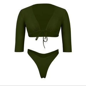 Tie front and high waisted green bikini